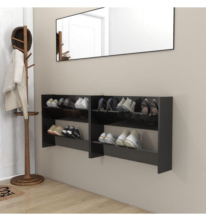 Armoires à chaussures murales 2 pcs blanc brillant 80x18x60 cm | Mobilier & Déco