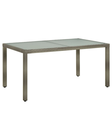Table de jardin 150x90x75 cm Verre trempé et poly rotin Gris | Mobilier & Déco
