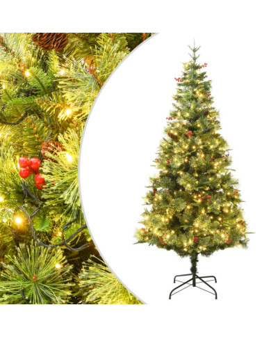 Sapin de Noël pré-éclairé et pommes de pin vert 225cm PVC et PE | Mobilier & Déco