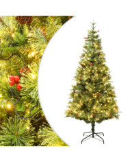 Sapin de Noël pré-éclairé et pommes de pin vert 225cm PVC et PE | Mobilier & Déco