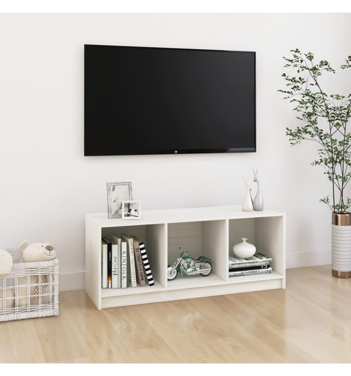 Meuble TV Blanc 104x33x41 cm Bois de pin massif | Mobilier & Déco