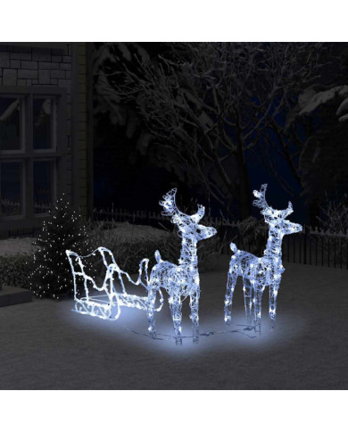 Décoration de Noël Rennes et traîneau 160 LED 130 cm Acrylique | Mobilier & Déco