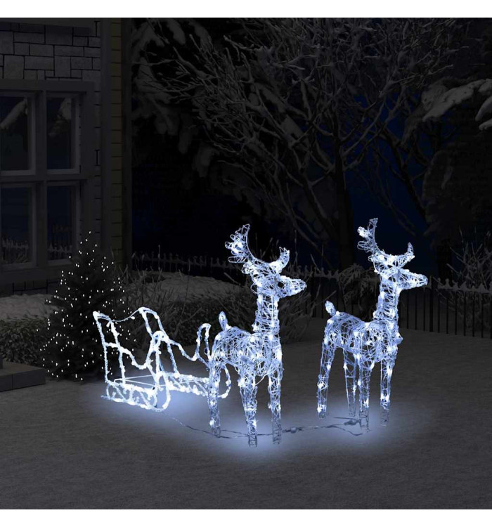 Décoration de Noël Rennes et traîneau 160 LED 130 cm Acrylique | Mobilier & Déco