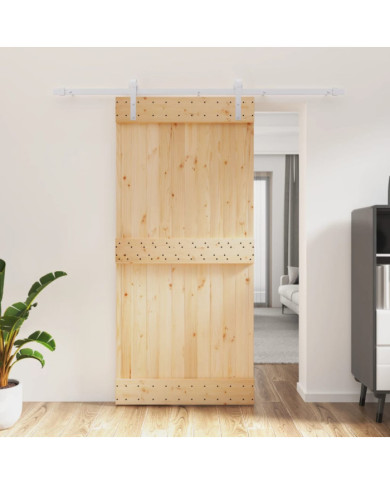 Porte coulissante et kit de quincaillerie 95x210 cm pin massif | Mobilier & Déco