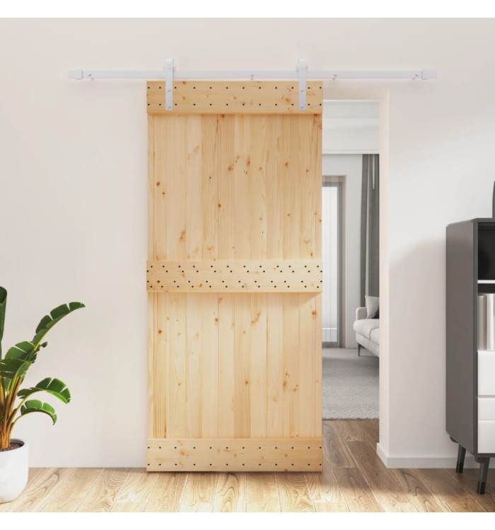 Porte coulissante et kit de quincaillerie 95x210 cm pin massif | Mobilier & Déco