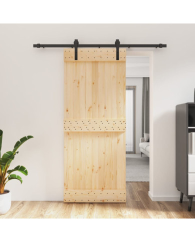 Porte coulissante et kit de quincaillerie 85x210 cm pin massif | Mobilier & Déco