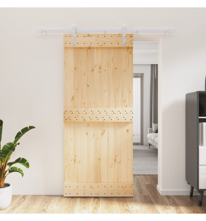 Porte coulissante et kit de quincaillerie 90x210 cm pin massif | Mobilier & Déco