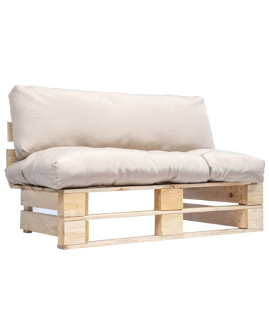 Canapé de jardin palette avec coussins sable Pinède | Mobilier & Déco