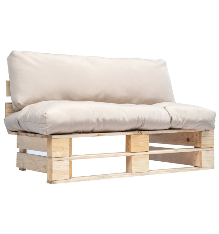 Canapé de jardin palette avec coussins sable Pinède | Mobilier & Déco