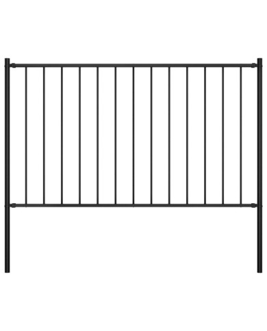 Panneau clôture et poteaux acier enduit de poudre 1,7x1 m noir | Mobilier & Déco