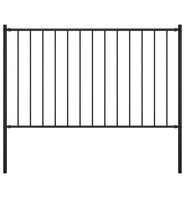 Panneau clôture et poteaux acier enduit de poudre 1,7x1 m noir | Mobilier & Déco