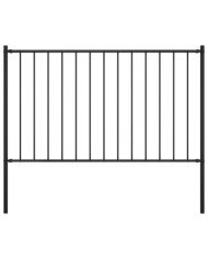 Panneau clôture et poteaux acier enduit de poudre 1,7x1 m noir | Mobilier & Déco