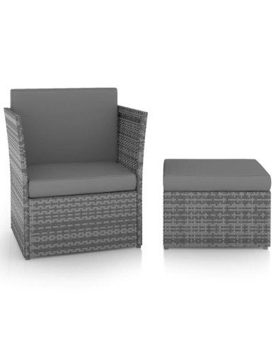 Chaise de jardin avec tabouret Résine tressée Anthracite | Mobilier & Déco
