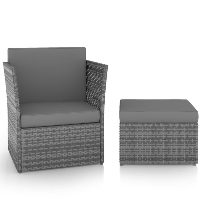 Chaise de jardin avec tabouret Résine tressée Anthracite | Mobilier & Déco