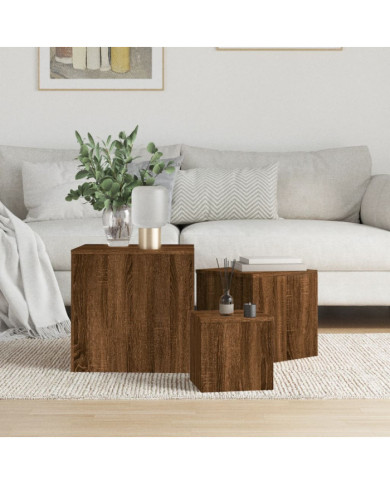 Tables d'appoint 3 pcs Chêne marron Bois d'ingénierie | Mobilier & Déco