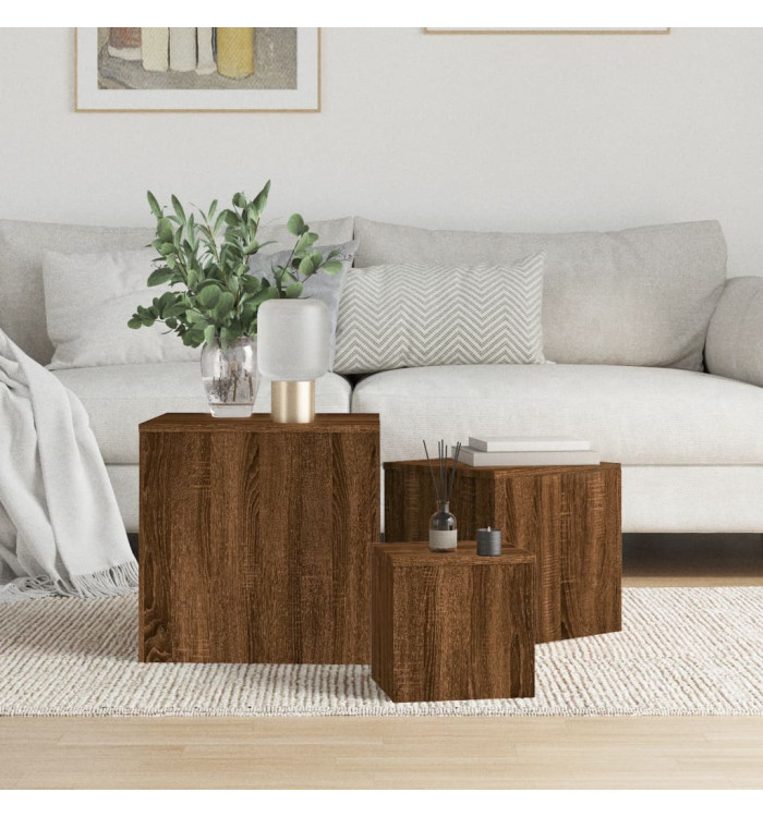 Tables d'appoint 3 pcs Chêne marron Bois d'ingénierie | Mobilier & Déco