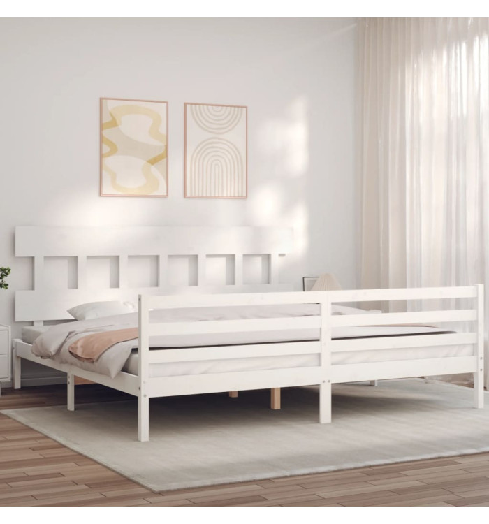 Cadre de lit sans matelas blanc bois massif | Mobilier & Déco