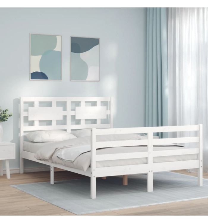 Cadre de lit sans matelas blanc bois massif | Mobilier & Déco