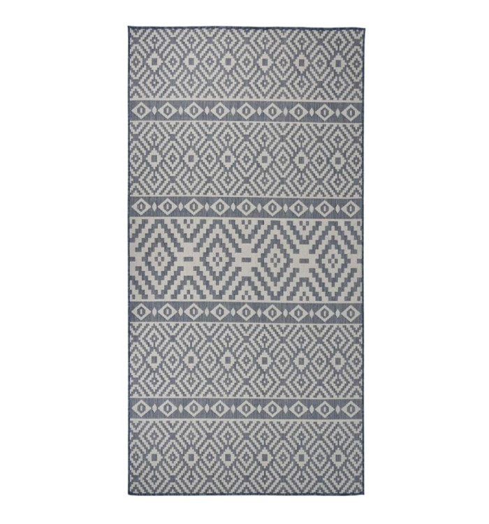 Tapis à tissage plat d'extérieur 100x200 cm Rayures bleues | Mobilier & Déco