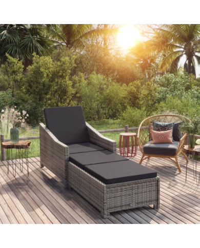 Chaise longue avec coussin gris foncé Résine tressée Gris | Mobilier & Déco