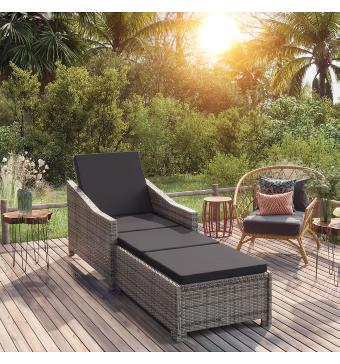 Chaise longue avec coussin gris foncé Résine tressée Gris | Mobilier & Déco