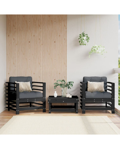 Chaises de jardin et coussins lot de 2 noir bois de pin massif | Mobilier & Déco