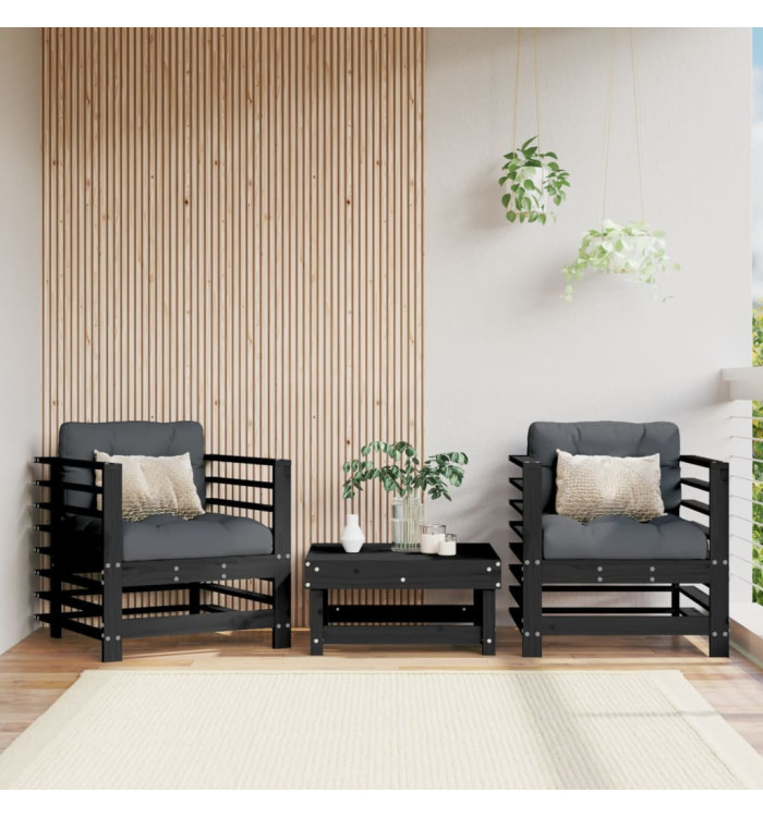 Chaises de jardin et coussins lot de 2 noir bois de pin massif | Mobilier & Déco