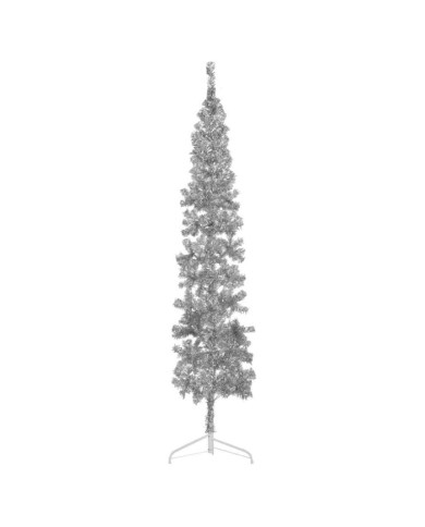 Demi sapin de Noël artificiel mince avec support Argenté 210 cm | Mobilier & Déco