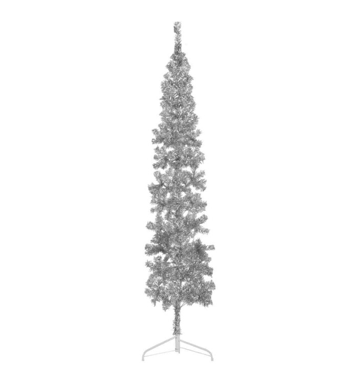Demi sapin de Noël artificiel mince avec support Argenté 210 cm | Mobilier & Déco