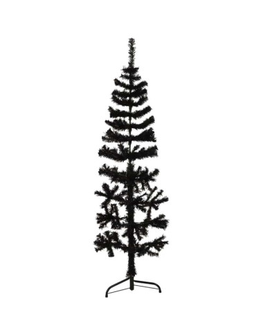 Demi sapin de Noël artificiel mince avec support Noir 120 cm | Mobilier & Déco