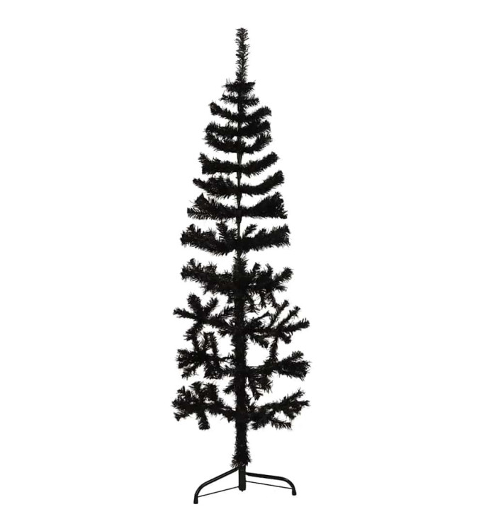 Demi sapin de Noël artificiel mince avec support Noir 120 cm | Mobilier & Déco