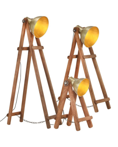 Lampadaires 3 pcs Laiton E27 Bois de manguier massif | Mobilier & Déco