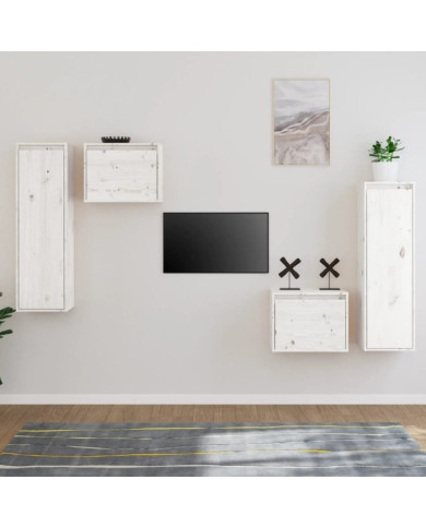 Meubles TV 4 pcs Blanc Bois massif de pin | Mobilier & Déco