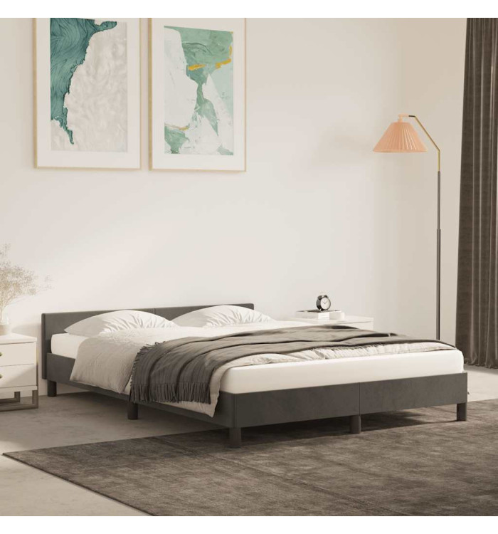 Cadre de lit sans matelas gris foncé 140x190 cm velours | Mobilier & Déco