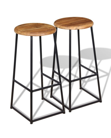 Tabourets de bar lot de 2 bois de teck massif | Mobilier & Déco