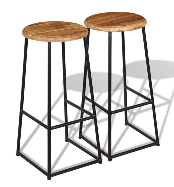Tabourets de bar lot de 2 bois de teck massif | Mobilier & Déco