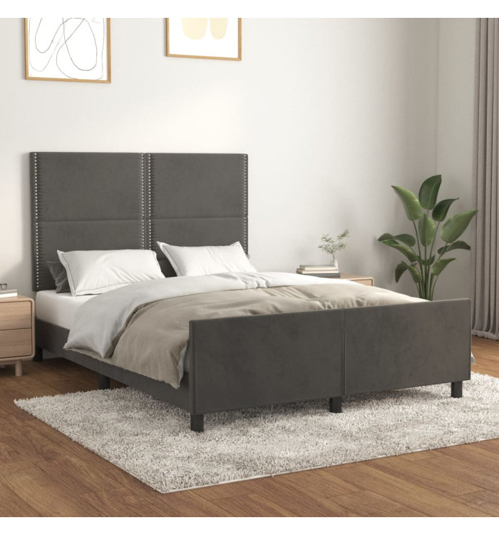 Cadre de lit sans matelas gris foncé 140x190 cm velours | Mobilier & Déco
