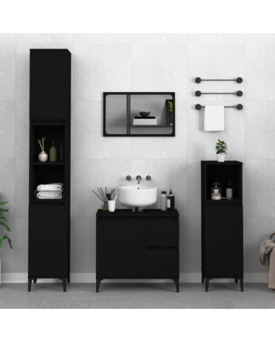 Armoire de salle de bain noir 30x30x190 cm bois d'ingénierie | Mobilier & Déco