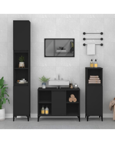 Ensemble de meubles salle de bain 3 pcs noir bois d'ingénierie | Mobilier & Déco
