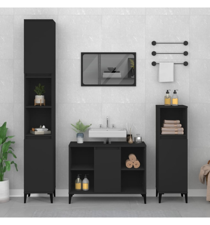 Ensemble de meubles salle de bain 3 pcs noir bois d'ingénierie | Mobilier & Déco