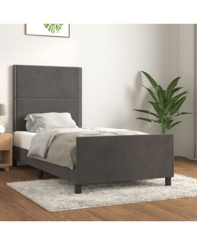 Cadre de lit sans matelas gris foncé 100x200 cm velours | Mobilier & Déco