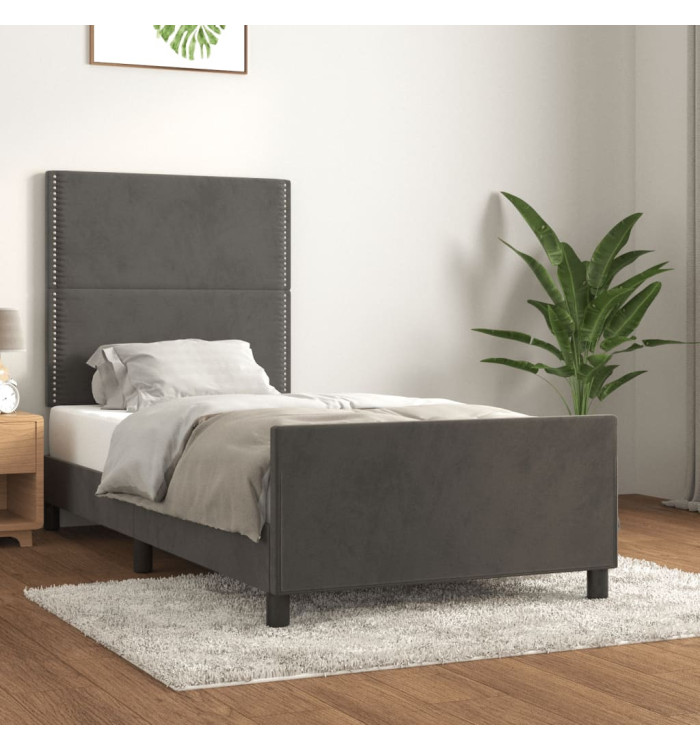 Cadre de lit sans matelas gris foncé 100x200 cm velours | Mobilier & Déco