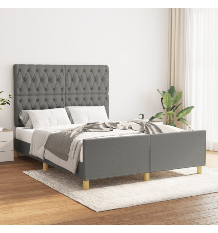 Cadre de lit sans matelas gris foncé 140x190 cm tissu | Mobilier & Déco