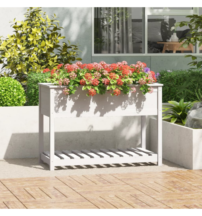 Jardinière avec étagère Blanc 111,5x54x81 cm Bois massif de pin | Mobilier & Déco