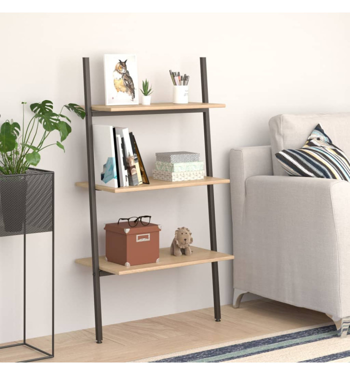 Étagère inclinée à 3 niveaux Marron clair et noir 64x34x116 cm | Mobilier & Déco