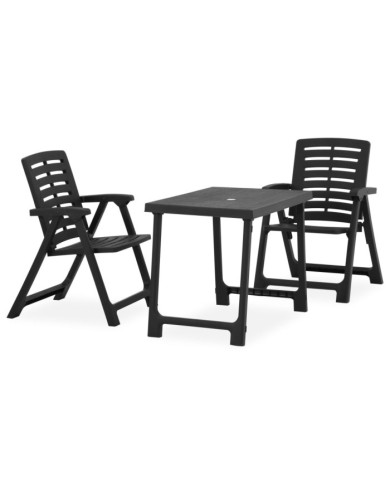 Ensemble de bistro pliable 3 pcs Plastique gris | Mobilier & Déco