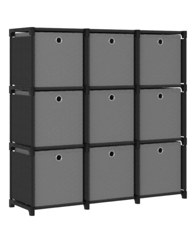 Étagère à 9 cubes avec boîtes Noir 103x30x107,5 cm Tissu | Mobilier & Déco