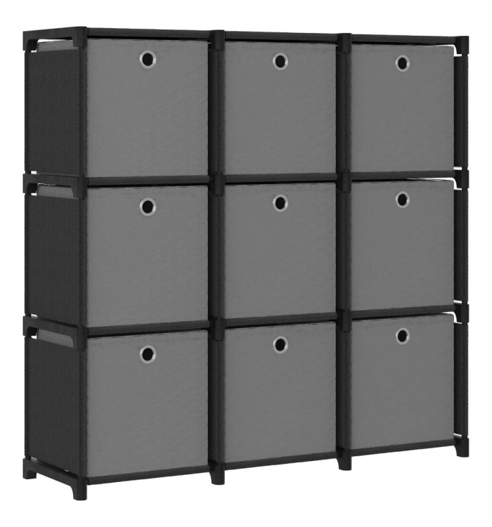 Étagère à 9 cubes avec boîtes Noir 103x30x107,5 cm Tissu | Mobilier & Déco