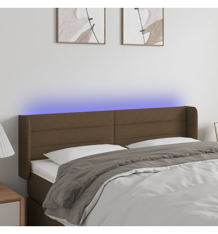 Tête de lit à LED Marron foncé 147x16x78/88 cm Tissu | Mobilier & Déco
