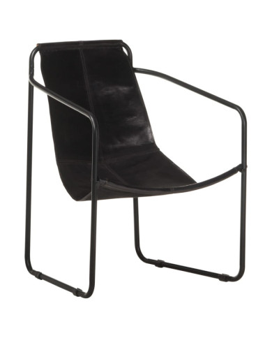 Fauteuil de relaxation noir cuir véritable | Mobilier & Déco